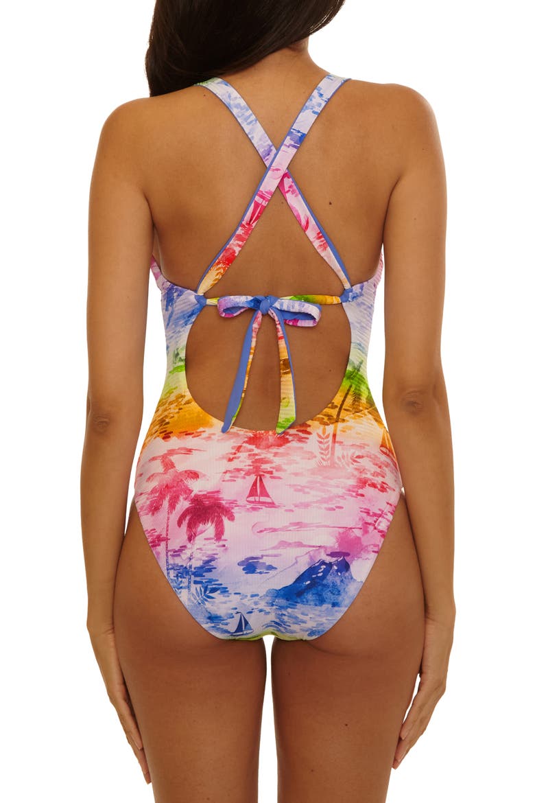 Fiji Plunge Neck One-Piece Swimsuit, Alternate, color, PINK MULTI