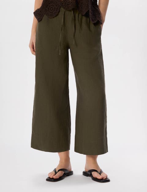 Elasticated Linen Crop Trousers