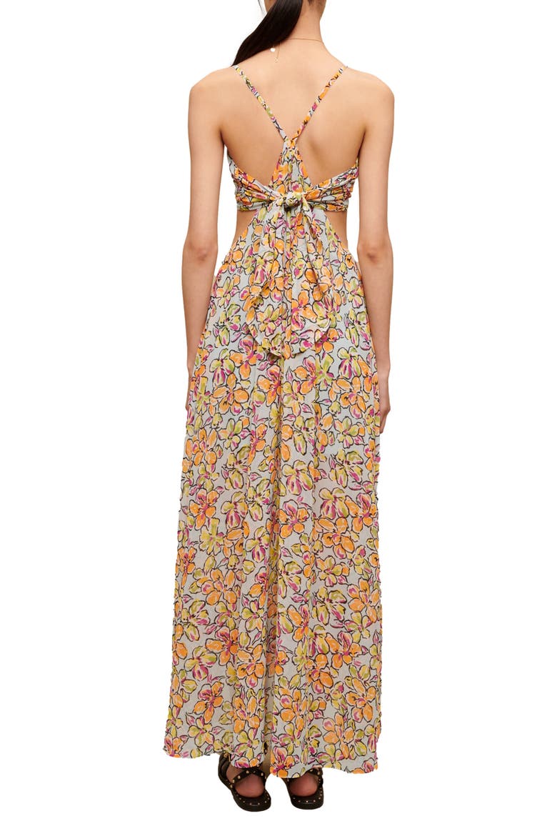 Rawaiene Floral Print Cutout Dress, Alternate, color, IMPRIME HIBISCUS ORANGE/BLEU