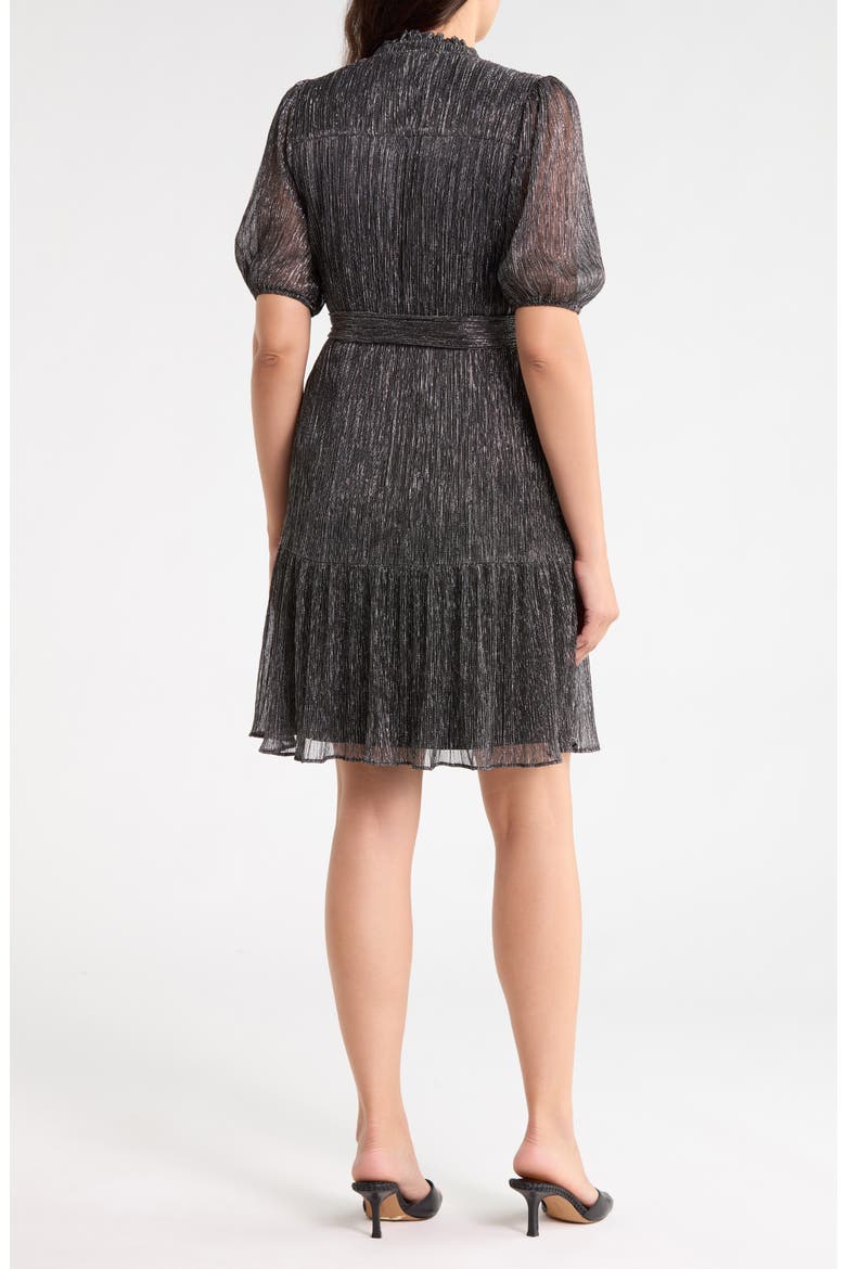 Metallic Crinkle Knit Balloon Sleeve Minidress, Alternate, color, BLACK