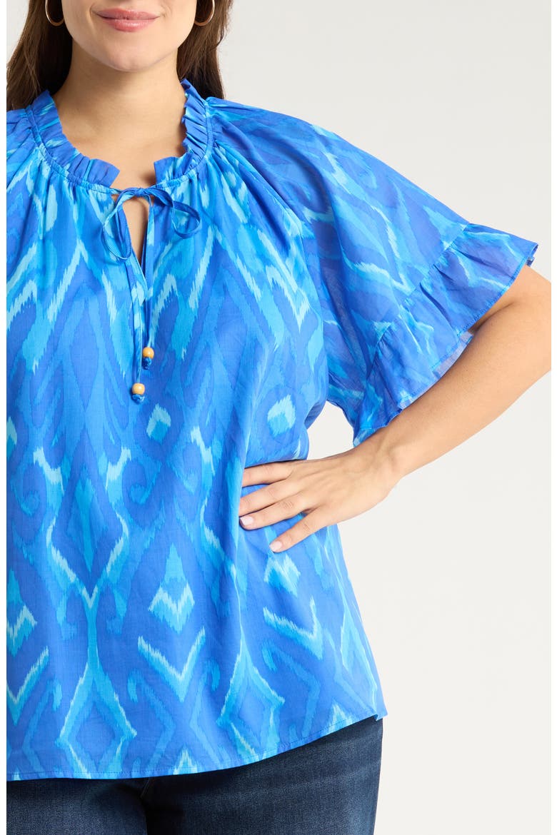 Carys Print Tie Neck Top, Alternate, color, BLUES-MULTI