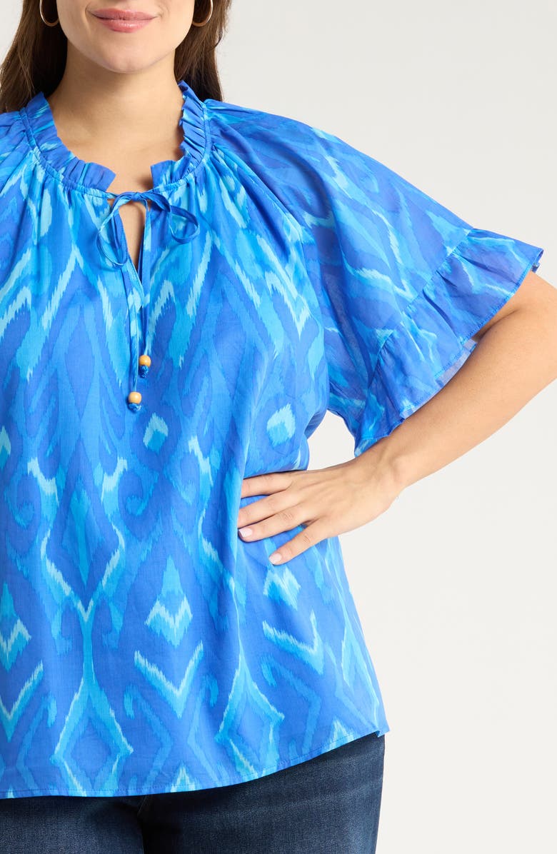 SUGARLIPS Carys Print Tie Neck Top, Alternate, color, Blues-Multi