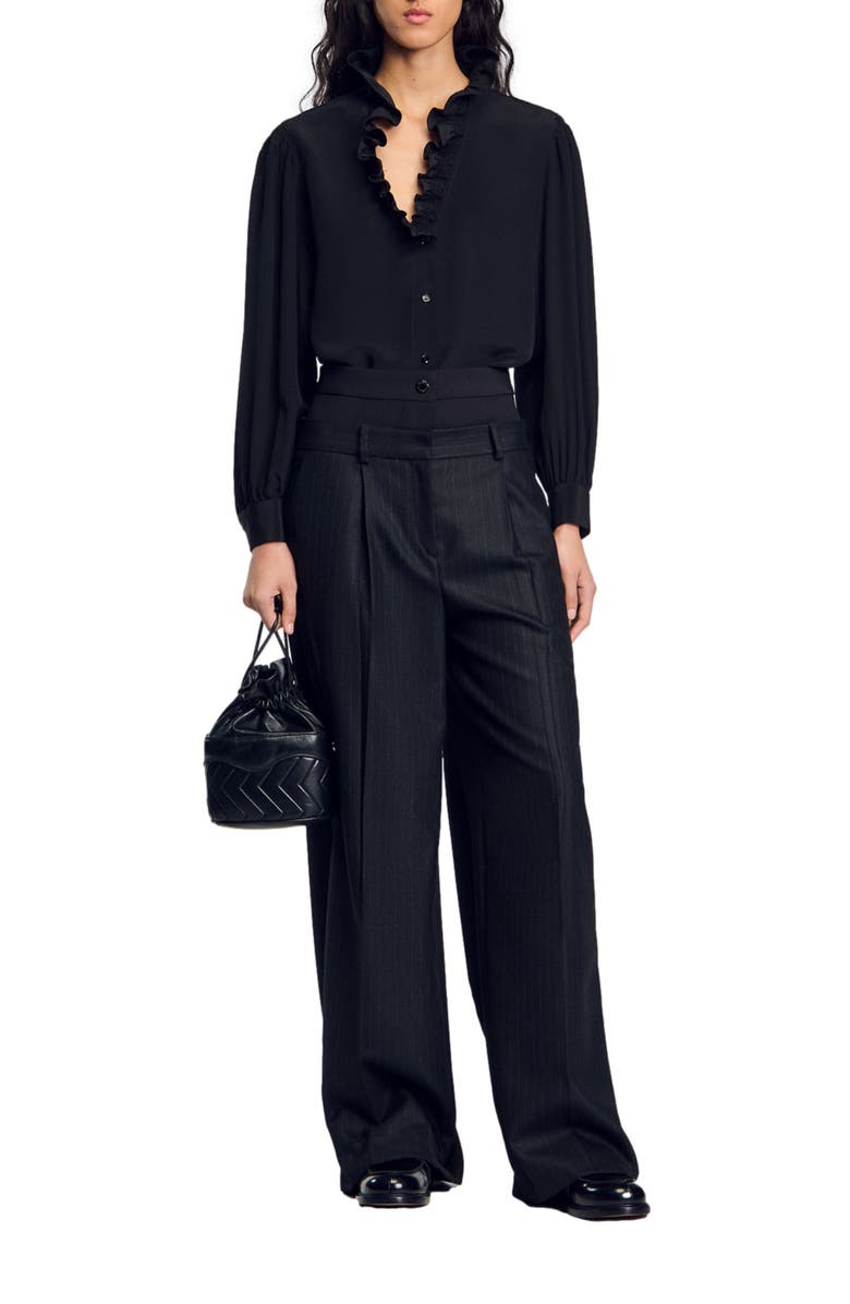 SANDRO Floaty silk shirt, Alternate, color, Black