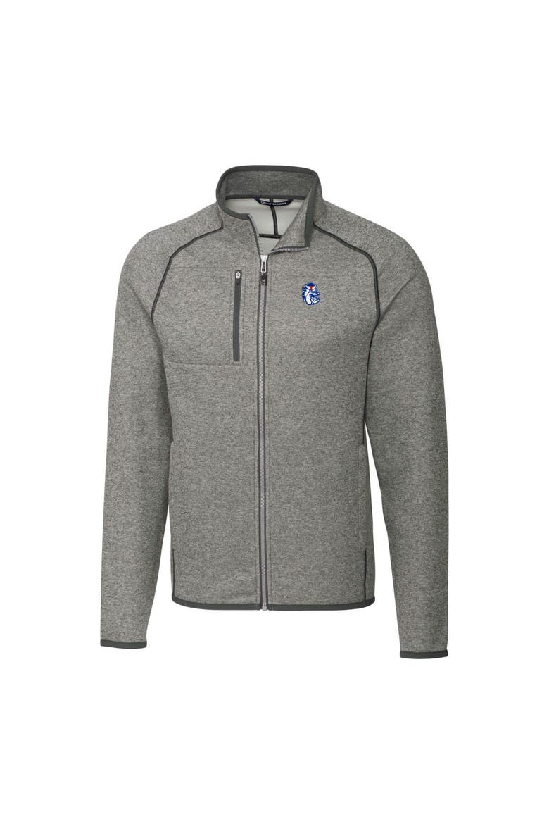 Men's Cutter & Buck Heather Gray Fresno State Bulldogs Mainsail Sweater-Knit Full-Zip Jacket, Alternate, color, Heather Gray