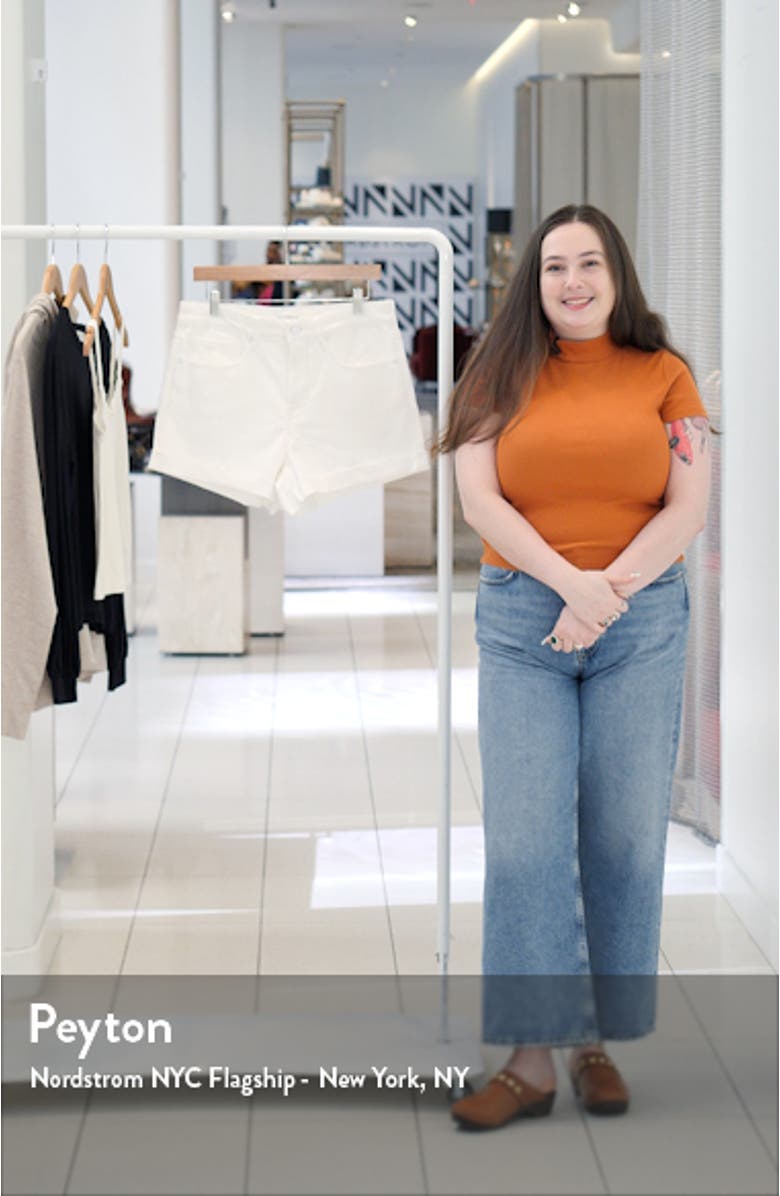 Good Girlfriend Raw Hem Mid Rise Denim Shorts, sales video thumbnail