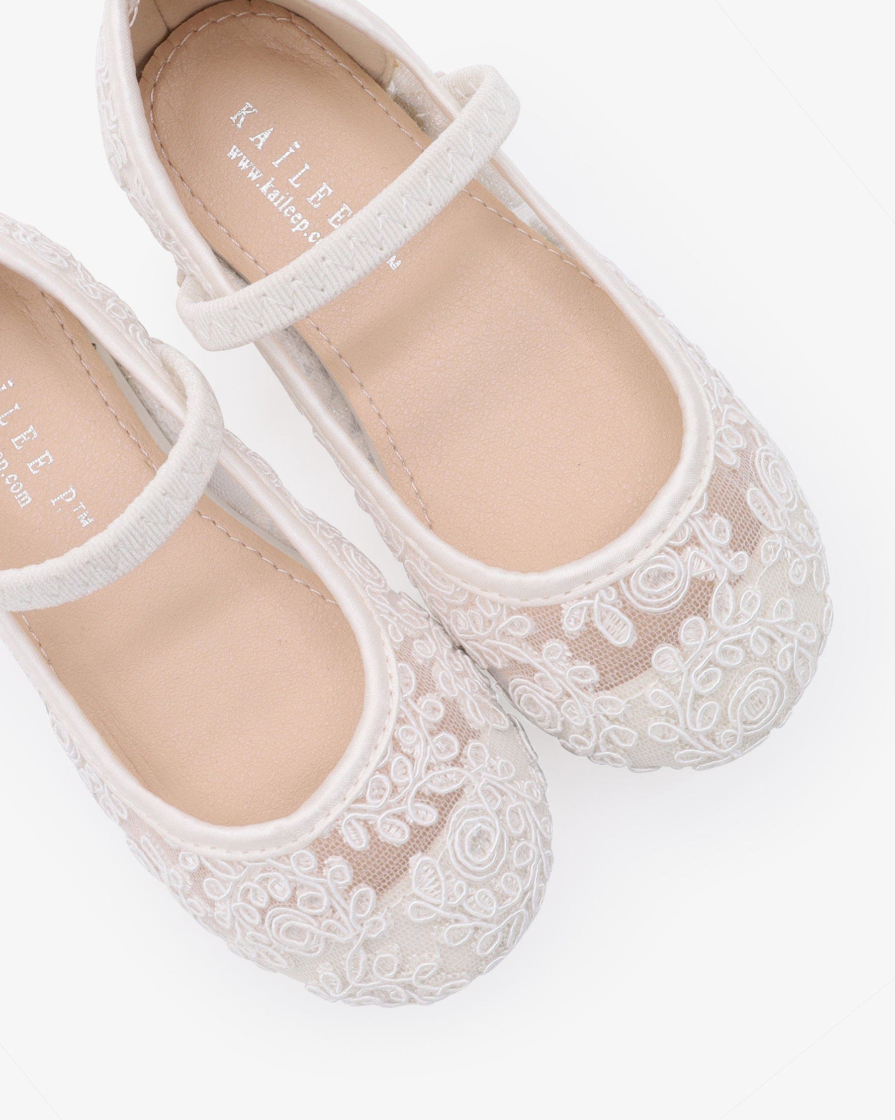 Kailee P Pas Crochet Lace Mary Jane Flats, Alternate, color, Ivory