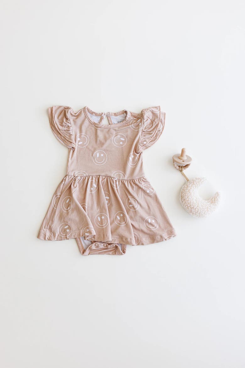 Baby Girl's Starry Eyed Smiley Twirl Dress, Alternate, color, Beige