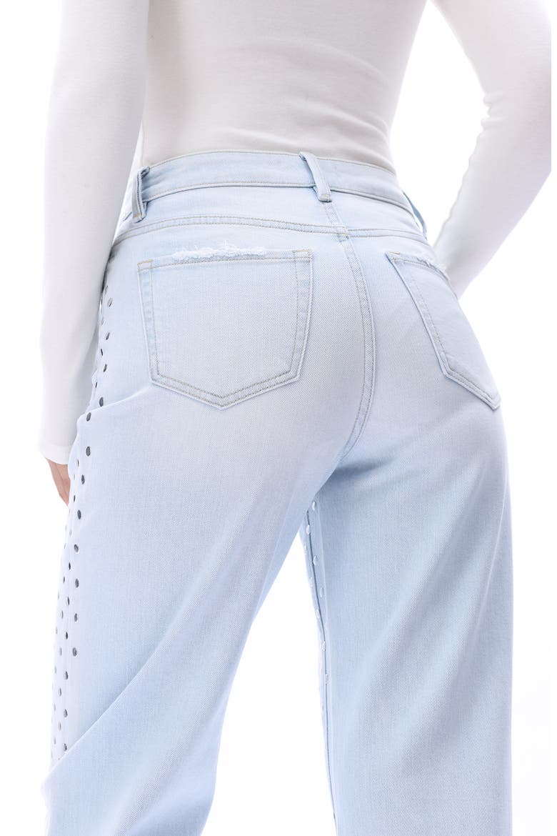 Studded High Waist Straight Leg Jeans, Alternate, color, LIGHT BLUE