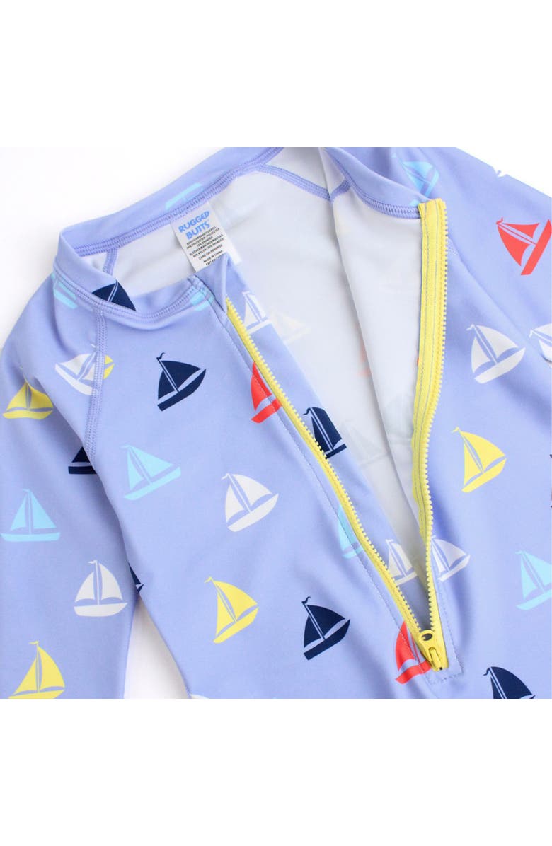 RuggedButts Boys Long Sleeve One Piece Rash Guard, Alternate, color, Down By The Bay