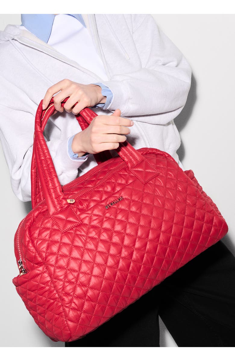 MZ Wallace Jimmy Deluxe Quilted Nylon Duffle Bag, Alternate, color, Apple