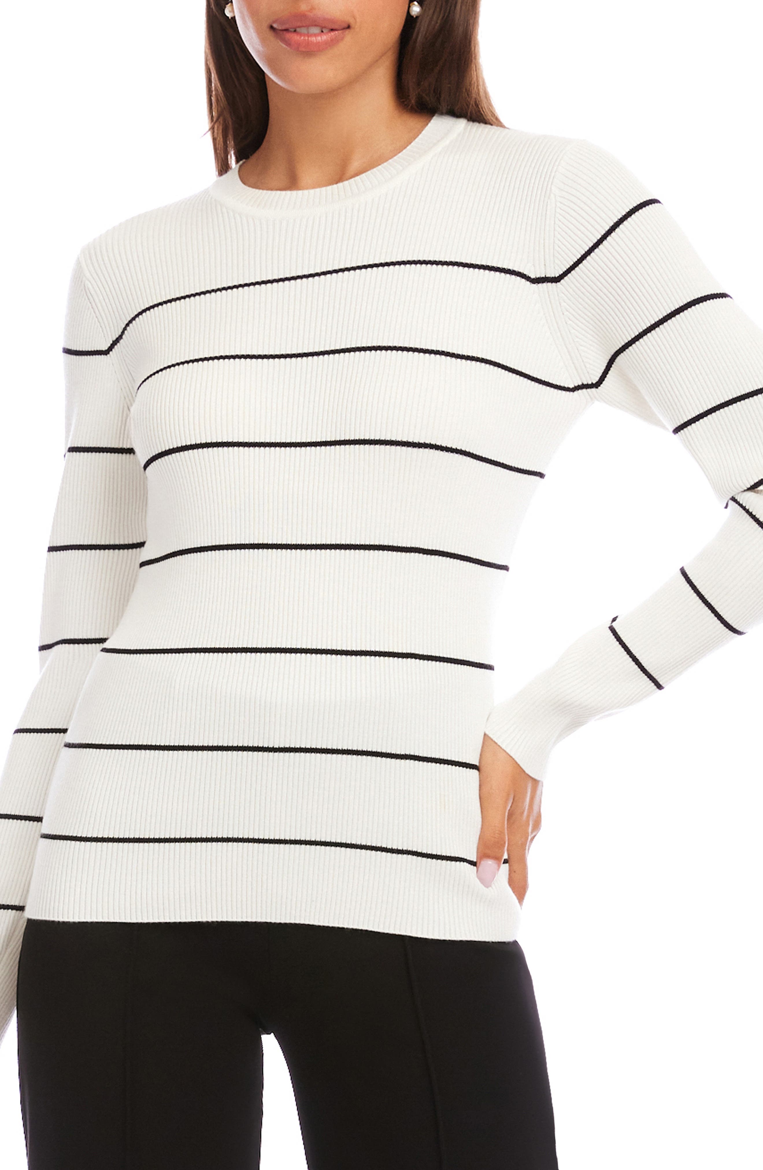 Stripe Rib Crewneck Sweater - image 3