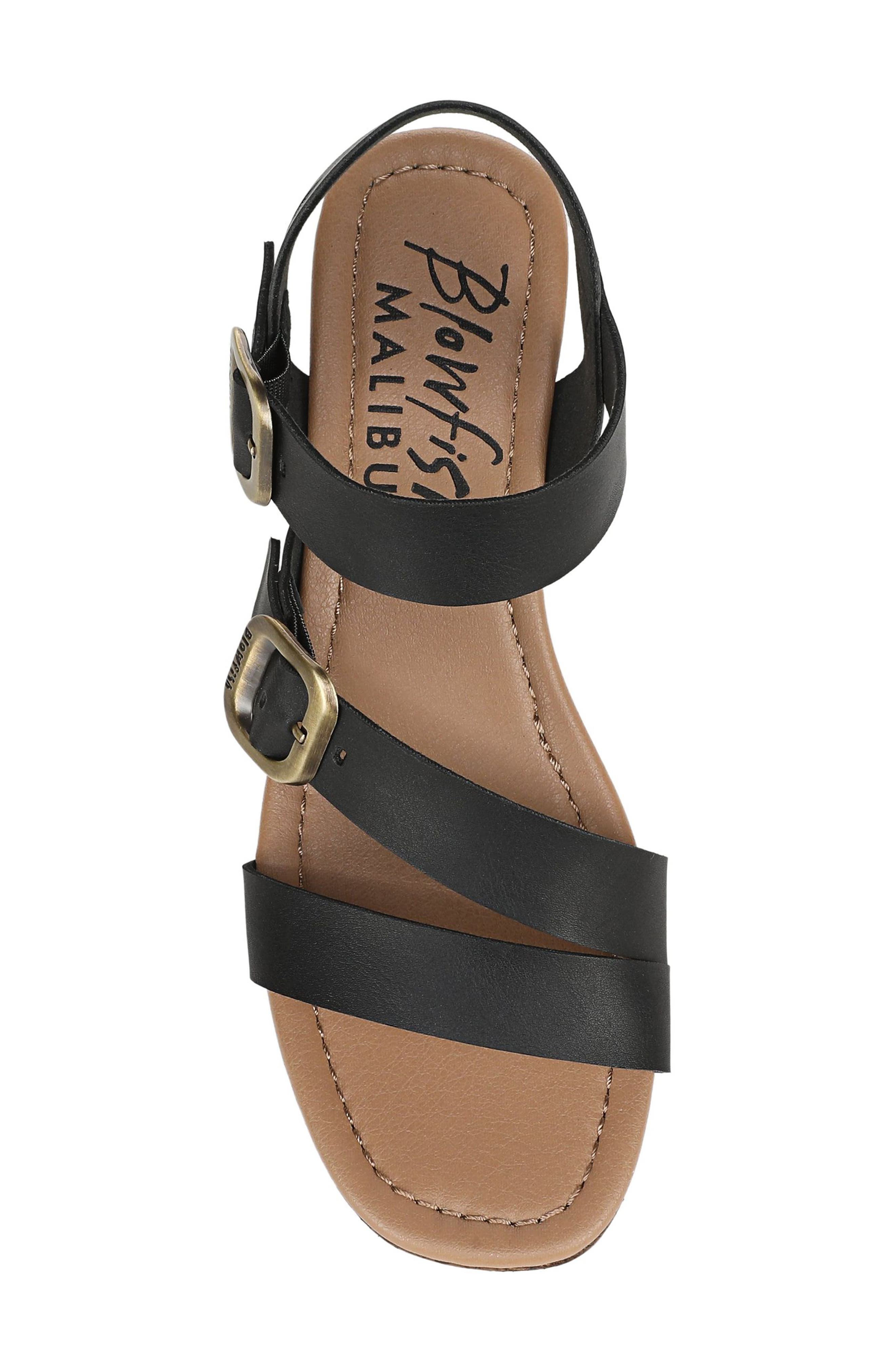 Blowfish Malibu Ali Buckled Wedge Sandal, Alternate, color, Black Faux Leather