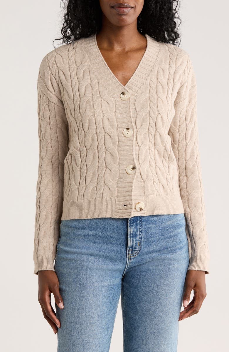 CYRUS Cable Knit Crop Cardigan, Main, color, Pumice Heather