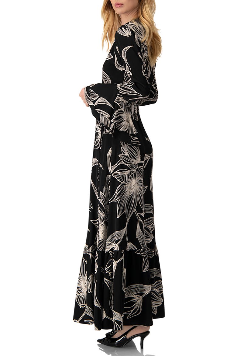 Long Black Dress with White Floral Print, Alternate, color, Black