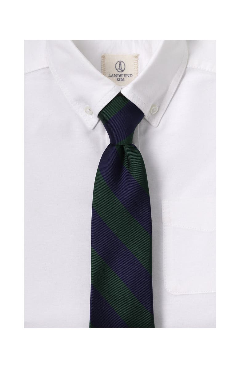 Lands' End Kids Solid To Be Tied Tie, Alternate, color, Evergreen/Classic Navy Stripe