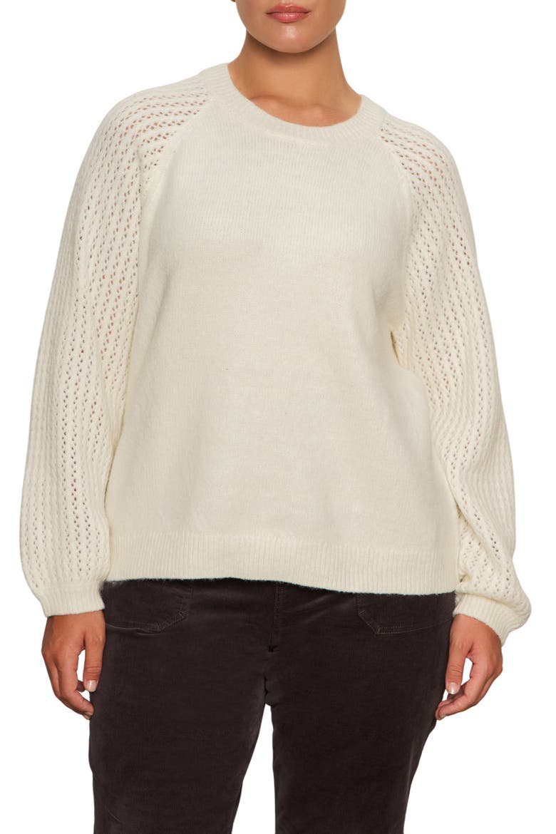Cozy Moment Pointelle Sleeve Sweater, Main, color, CHALK WHITE