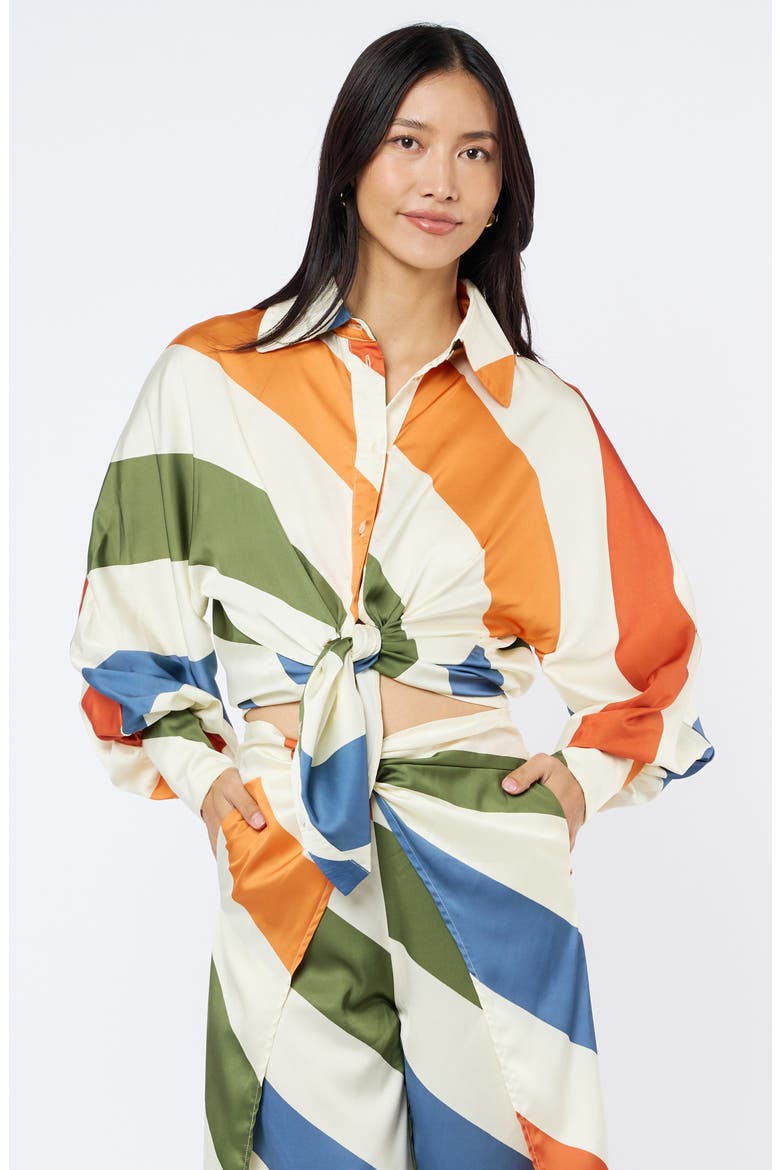 Kenia Stripe Satin Chiffon Button-Up Shirt, Alternate, color, WHITE MULTI