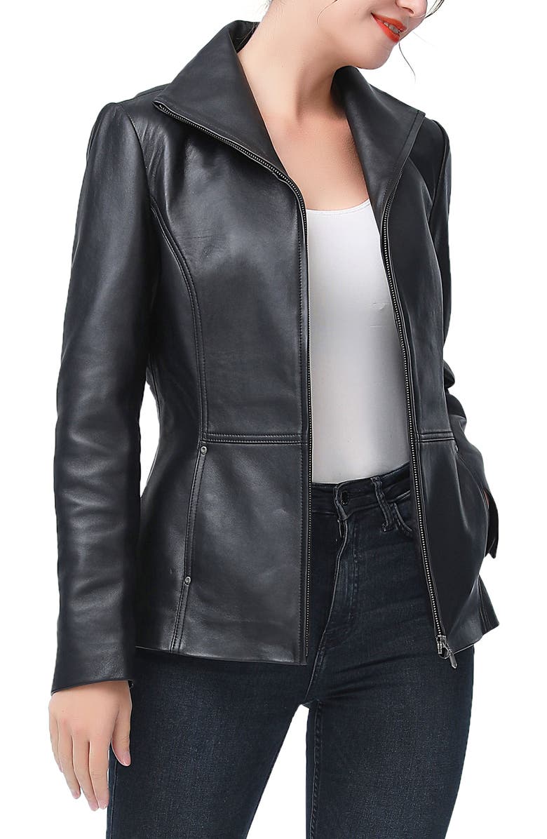 Kimi & Kai Eva Zip Front Leather Jacket, Alternate, color, Black