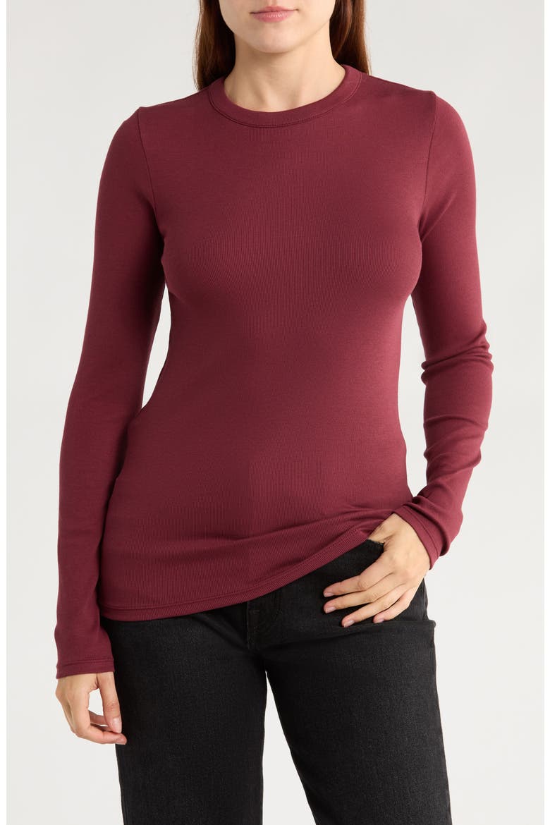 Everyday Stretch Pima Cotton Ribbed T-Shirt, Main, color, BURGUNDY TANNIN