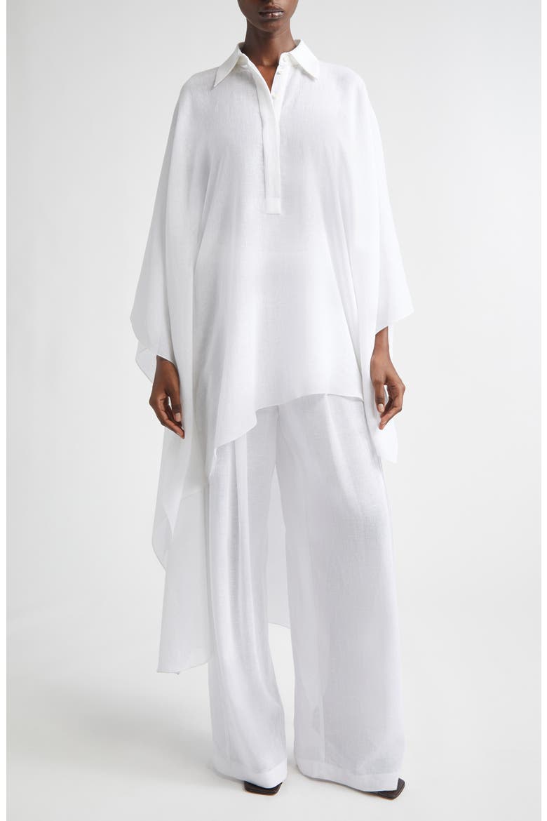 Asymmetric Linen Gauze Caftan, Alternate, color, OPTIC WHITE
