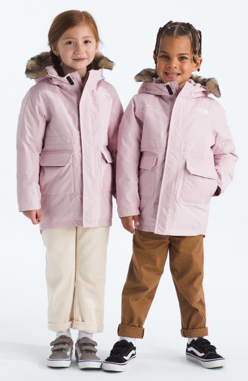 The North Face Kids' Arctic Waterproof 550-fill Power Down Parka With Faux Fur Trim In Pink