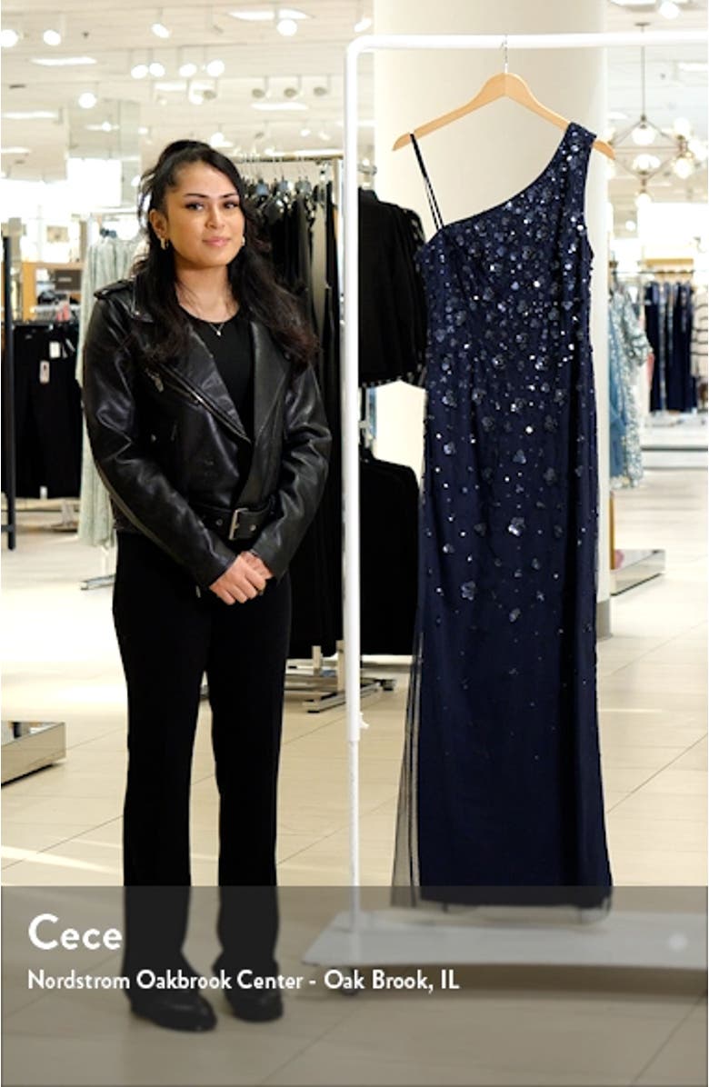 3D Beaded & Sequin One-Shoulder Gown, sales video thumbnail