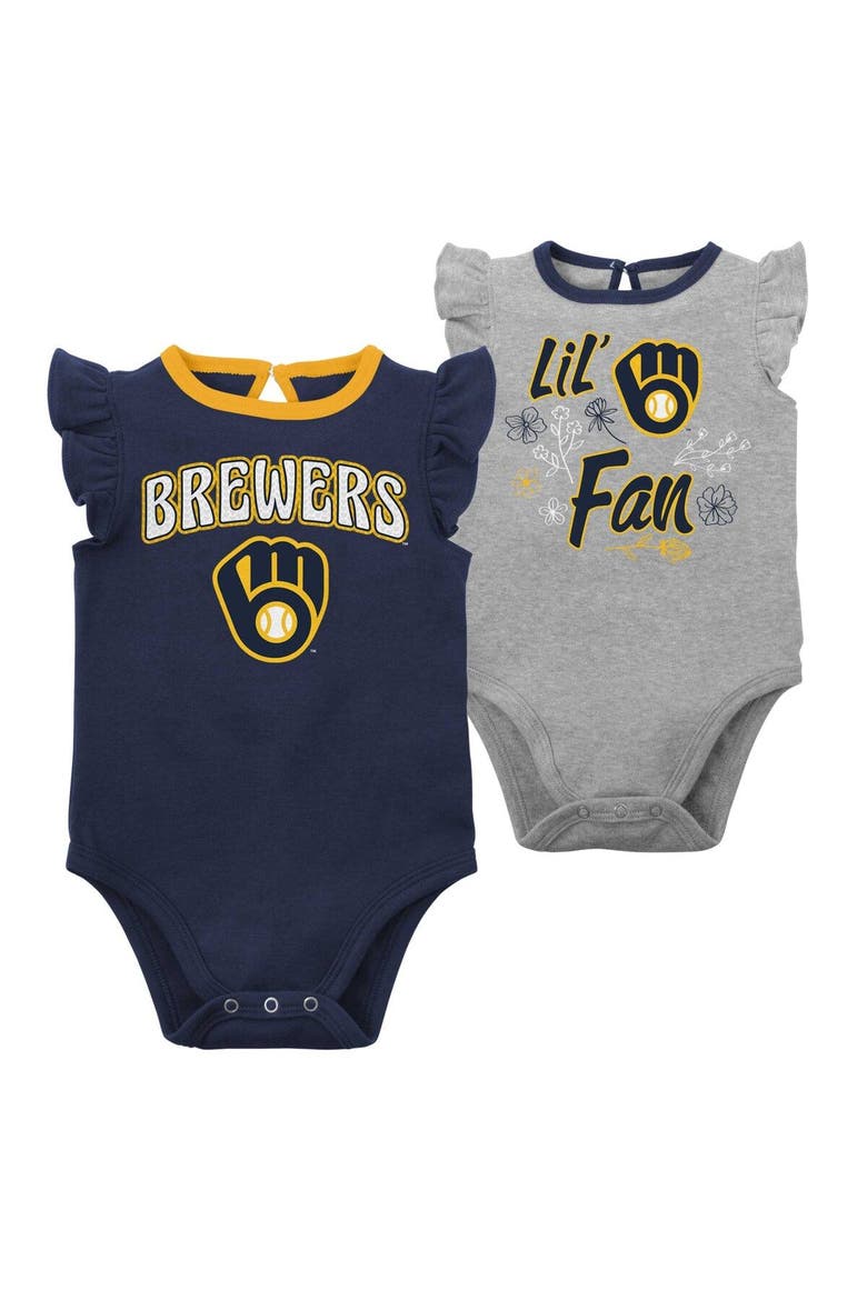 Girls Newborn & Infant Navy/Heather Gray Milwaukee Brewers Little Fan Two-Pack Bodysuit Set, Main, color, Navy