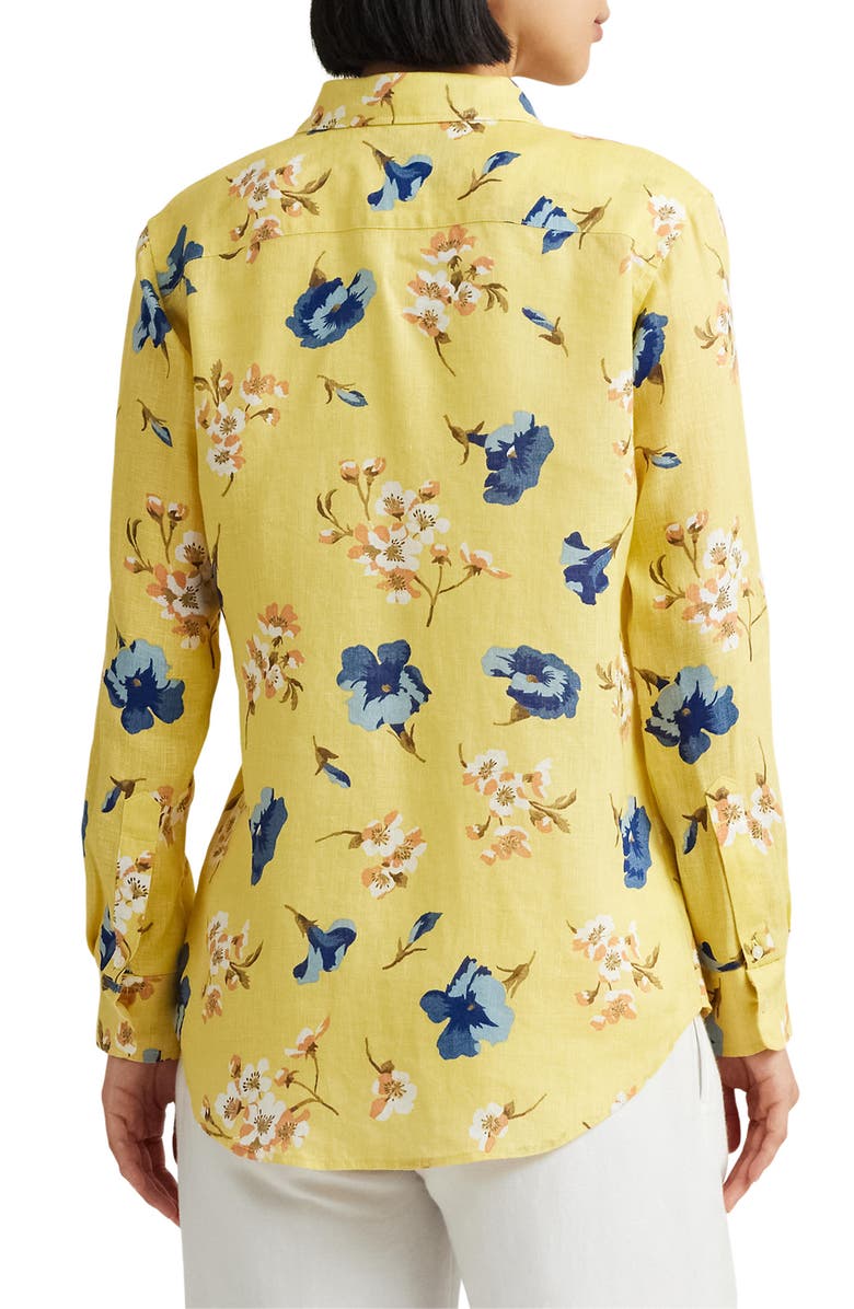 Lauren Ralph Lauren Long Sleeve Woven Linen Shirt, Alternate, color, Yellow Multi