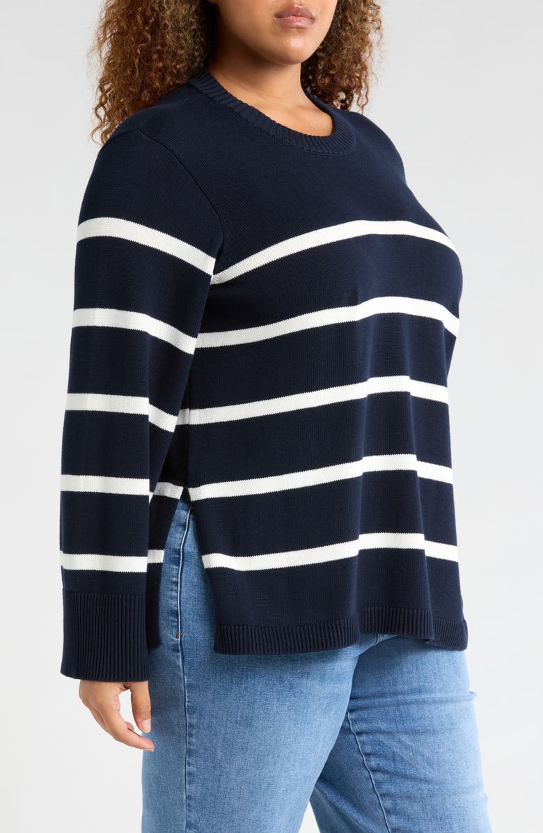 Universal Standard Bardot Stripe Cotton Sweater, Alternate, color, Navy/ White Stripe