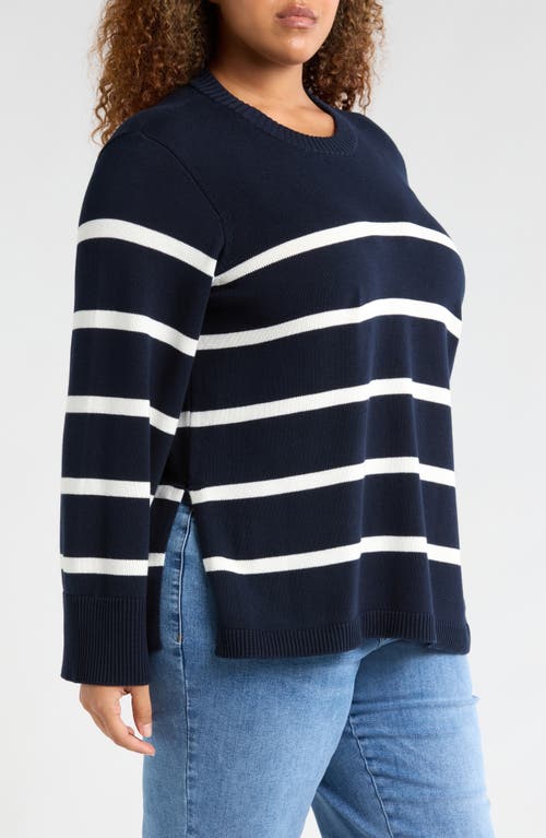 Universal Standard Bardot Stripe Cotton Sweater In Blue