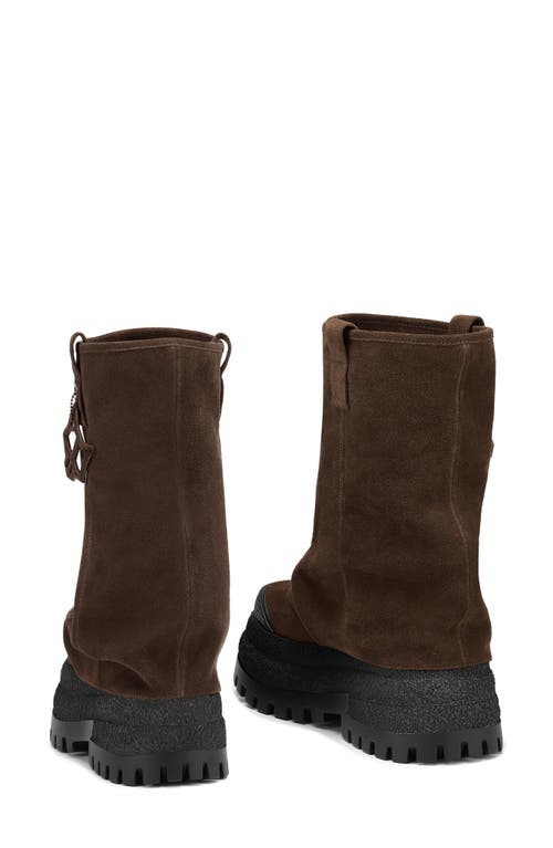 Naked Wolfe Disturb Platform Hooded Boot In Chocolate-suede