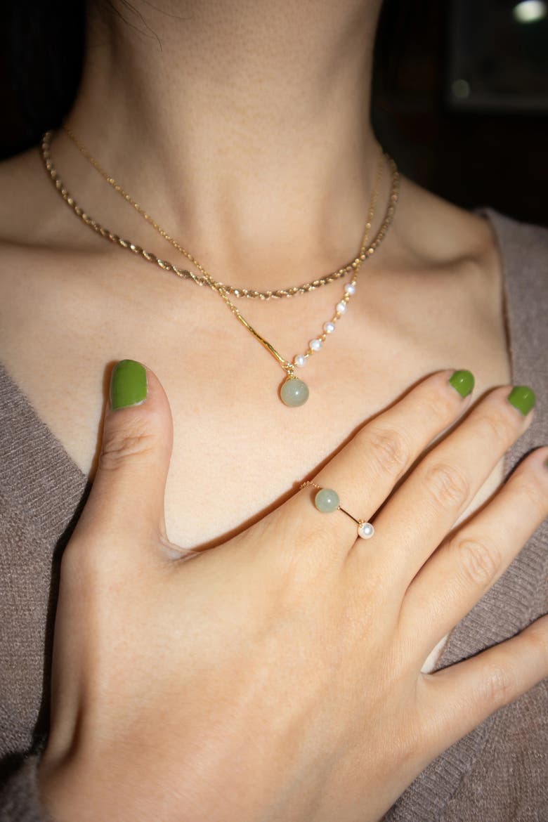 Isla Green jade and freshwater pearl necklace, Alternate, color, Light green