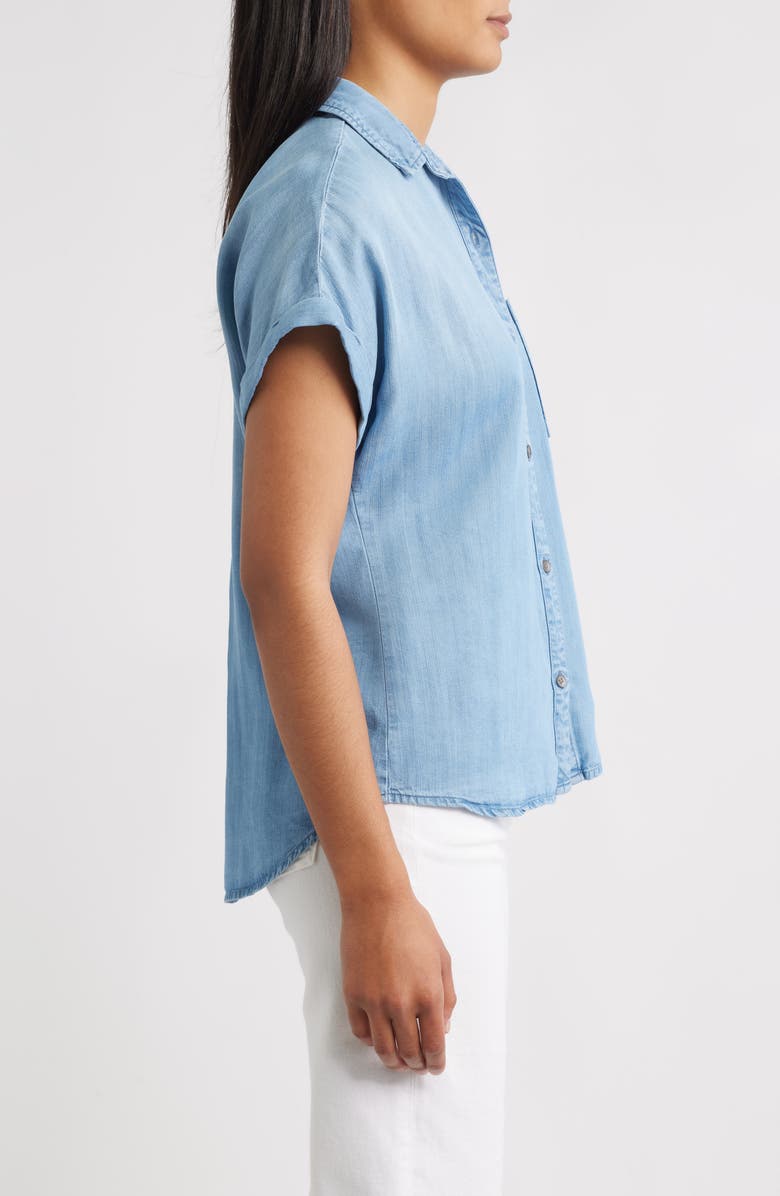 Bella Dahl Washed Chambray Short Sleeve Button-Up Shirt, Alternate, color, Worn Blue Wash