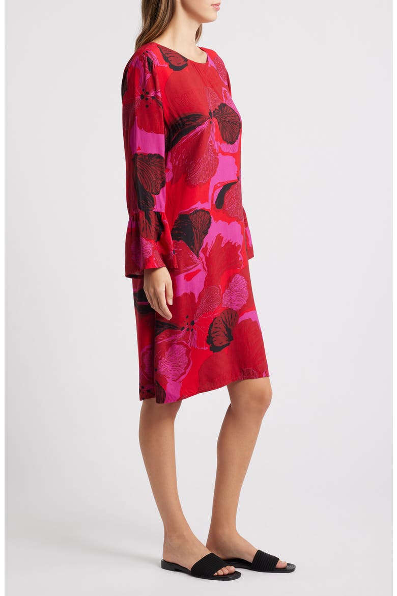 Novella Floral Long Sleeve Shift Dress, Alternate, color, HAUTE RED