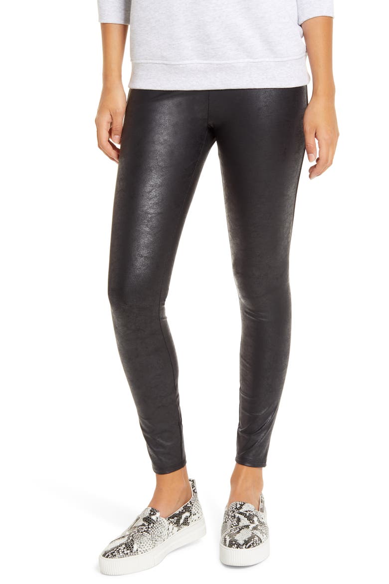 'Lyssentials Matilda Foil Leggings, Main, color, BLACK