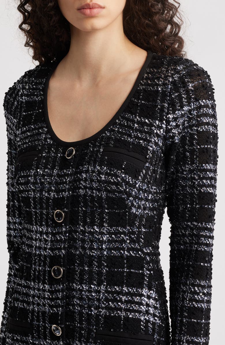 Black Halo Mae Long Sleeve Tweed Midi Dress, Alternate, color, Carbon Class