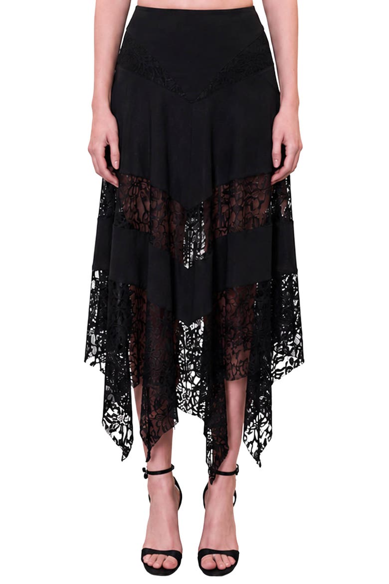 Daydreamers Asymmetric Lace Detail Skirt, Alternate, color, BLACK