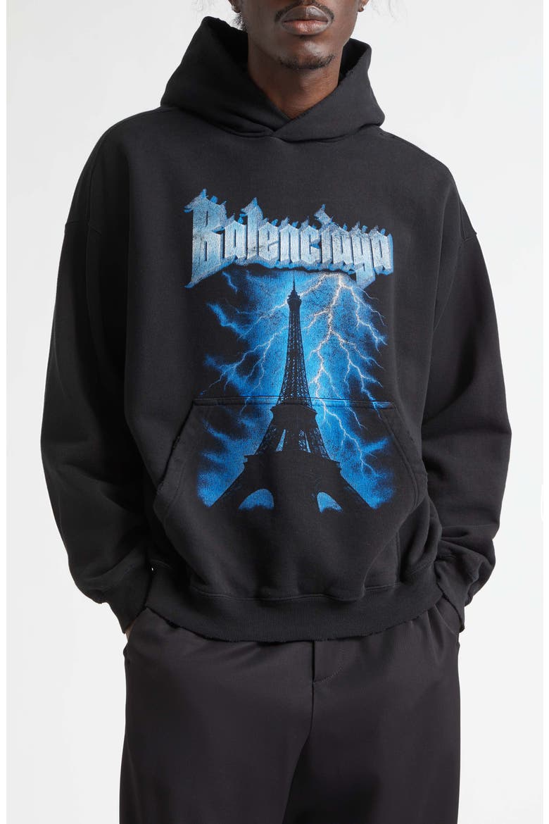 Paris Thunderstorm Medium Fit Dry Fleece Graphic Hoodie, Main, color, 1000 BLACK