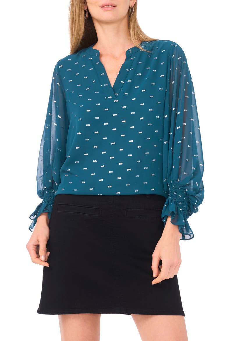 Metallic Ruffle Cuff Top, Main, color, DEEP TEAL