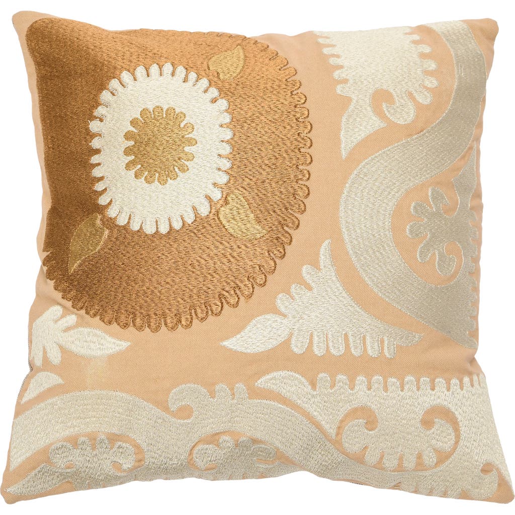Storied Home Cotton Embroidered Suzani Pillow With Chambray Back In Neutral