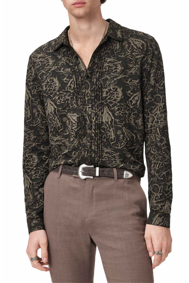 Lucian Jacquard Button-Up Shirt, Main, color, WOOD BROWN