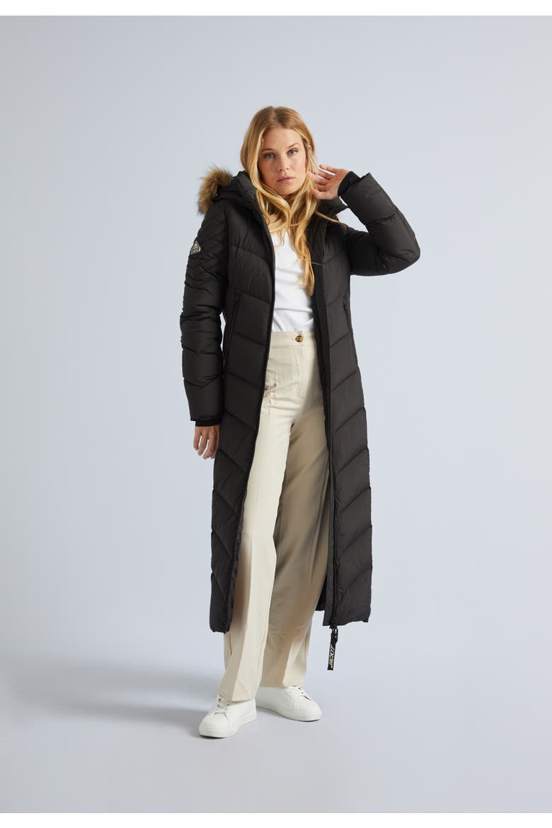 High Neck Maxi Puffer Coat, Alternate, color, Black/Natural