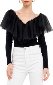 Endless Rose Ruffle Mesh Mixed Media Top