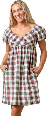 Hope & Henry Women's Organic Puff Sleeve Crossover Dress