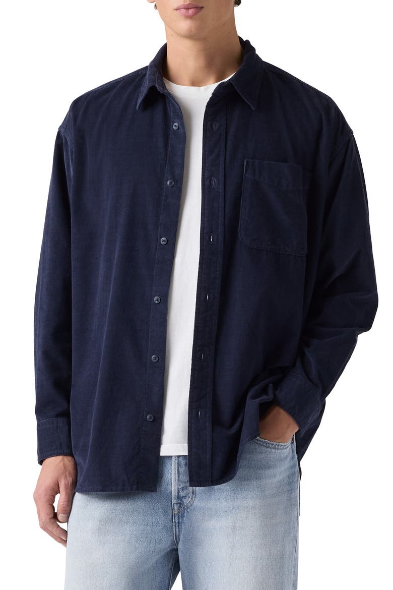 Loose Fit Cotton Button-Up Shirt, Main, color, NAVY BLAZER