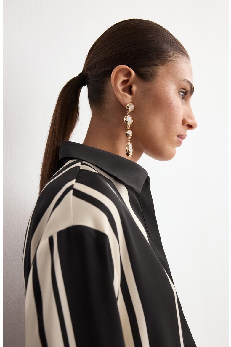 Stripe Satin Button-Up Shirt, Alternate, color, BLACK