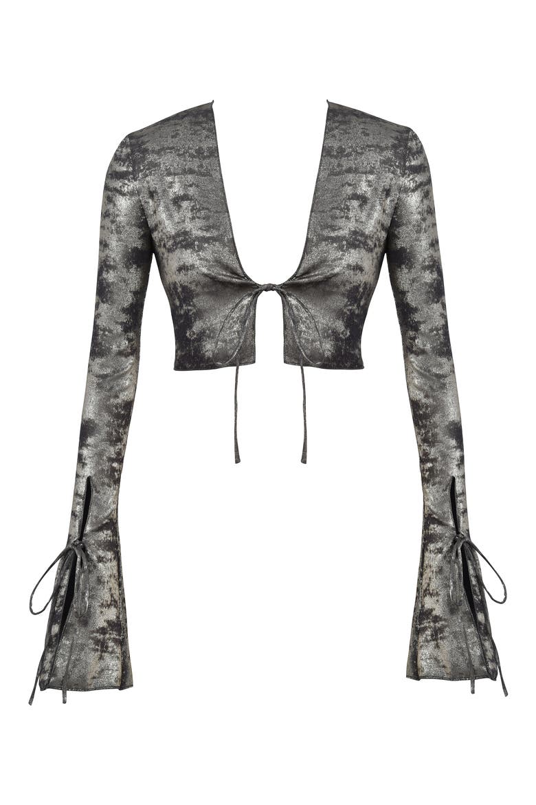 Giulia Metallic Tie Front Crop Top, Alternate, color, BRONZE