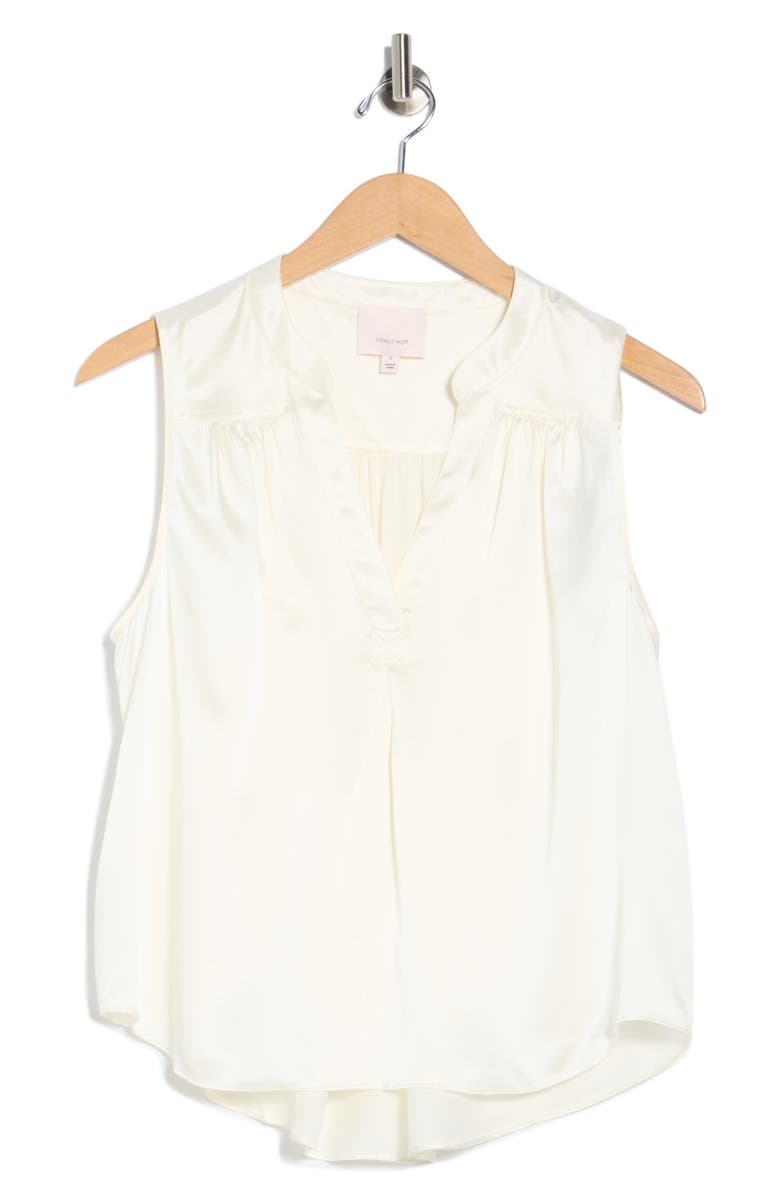 Cinq à Sept Kahn Split Neck Sleeveless Silk Top, Alternate, color, Ivory