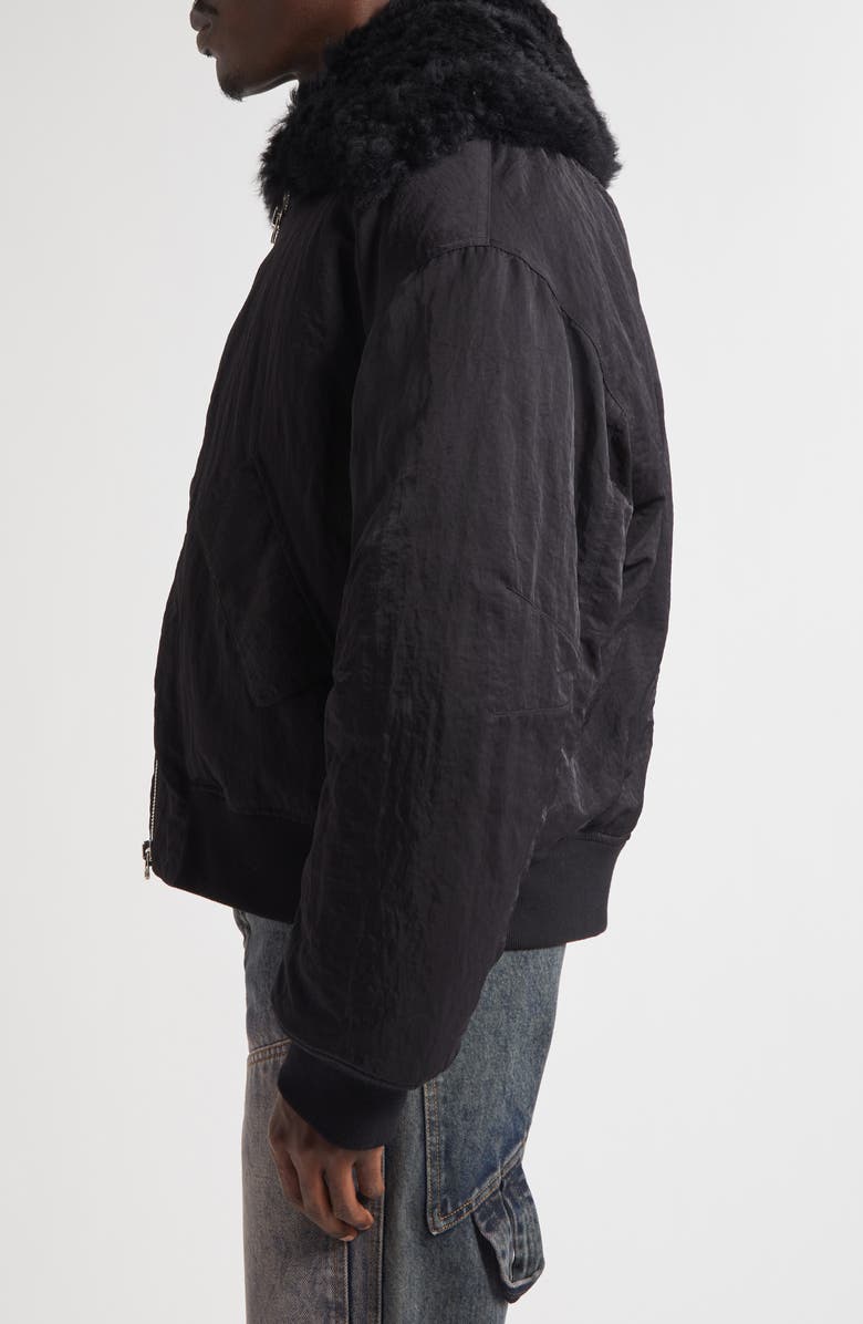 Eckhaus Latta Nylon Bomber Jacket with Genuine Shearling Collar, Alternate, color, Asphalt
