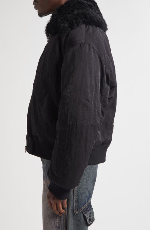 Eckhaus Latta Nylon Bomber Jacket With Genuine Shearling Collar In Black